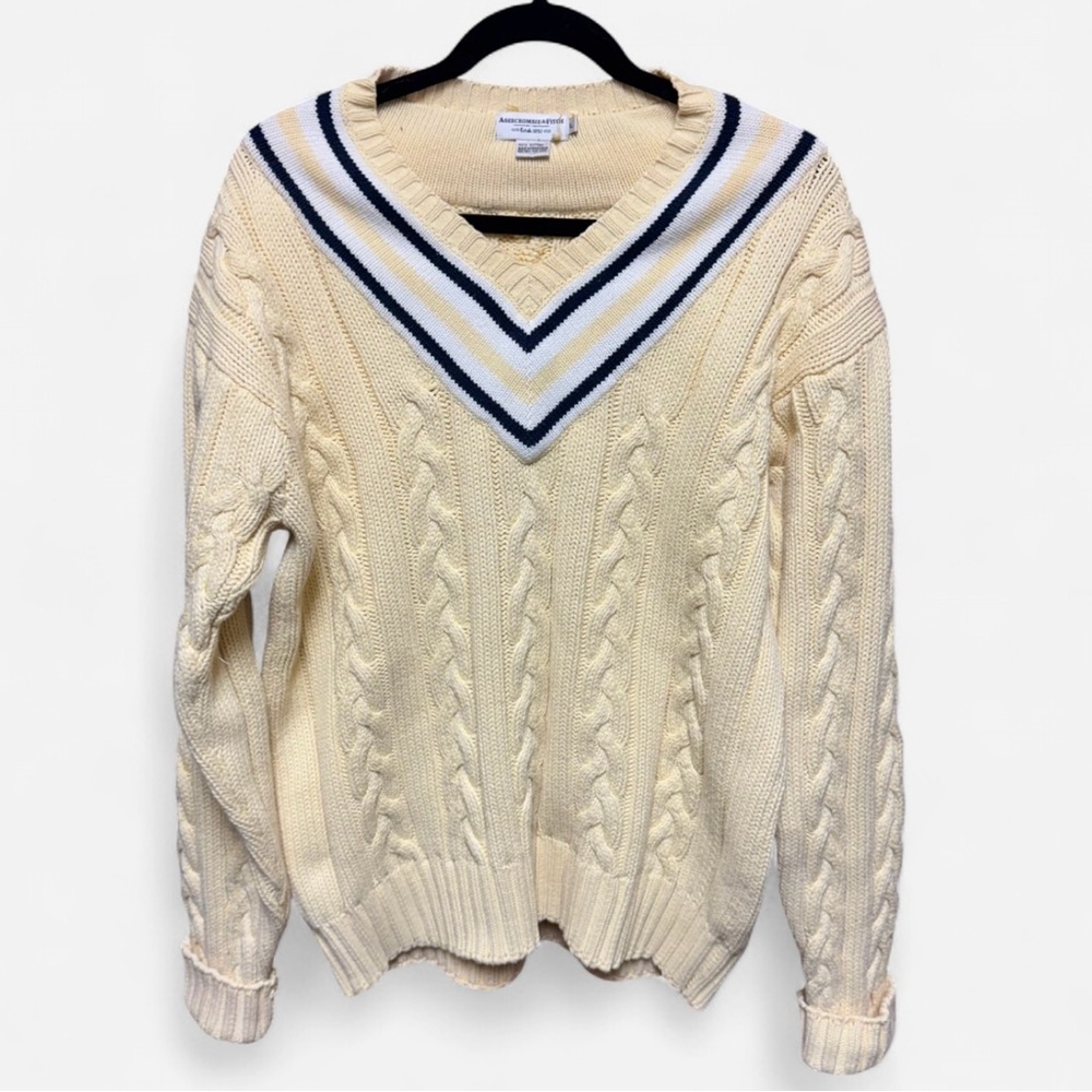 Vintage Abercrombie & Fitch Canary Yellow Cable Knit V-Neck Collegiate Sweater